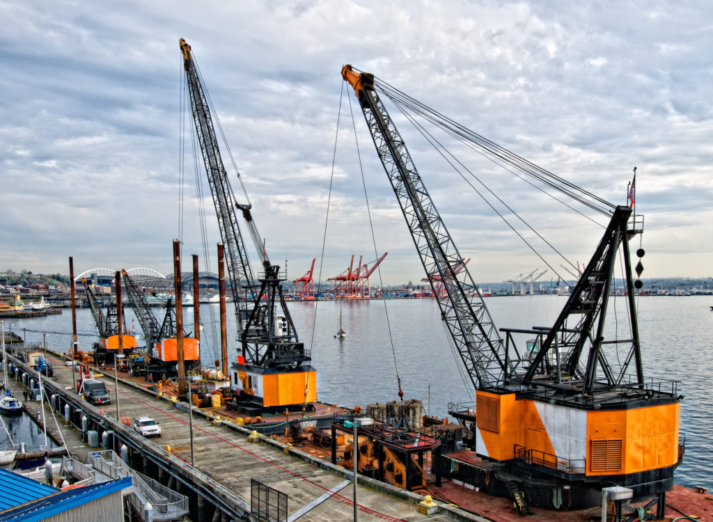 Four Cranes on a barge