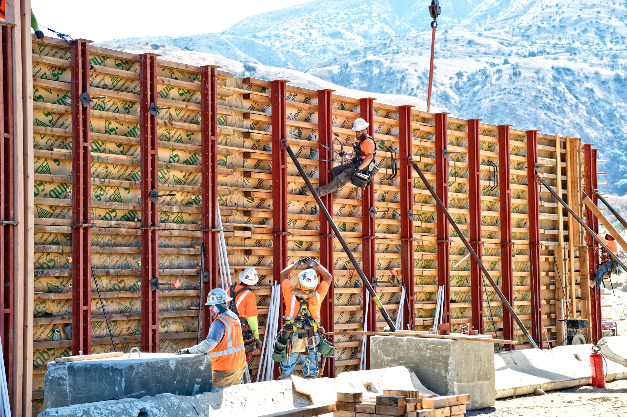 crew working on a retaining wall