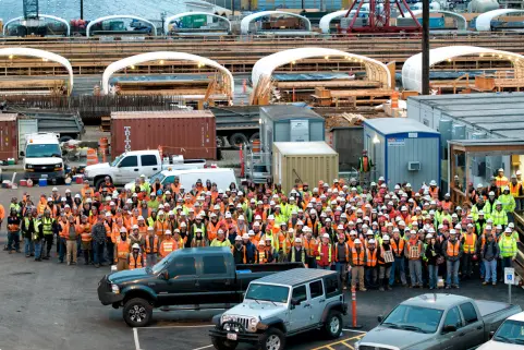 Large group of construction workers
