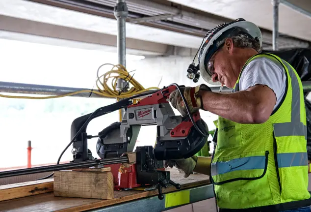 Construction with heavy saw